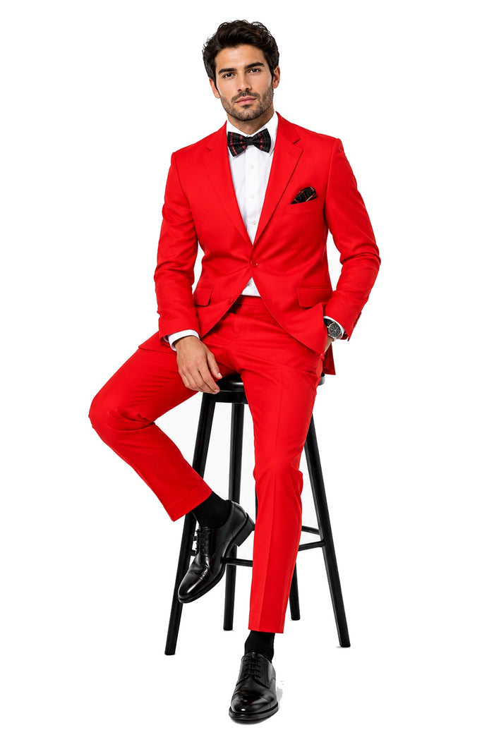 Mens Red Suit Poly~Rayon Fabric Modern Cut 2 Button Cheap Business Suits Clearance Sale