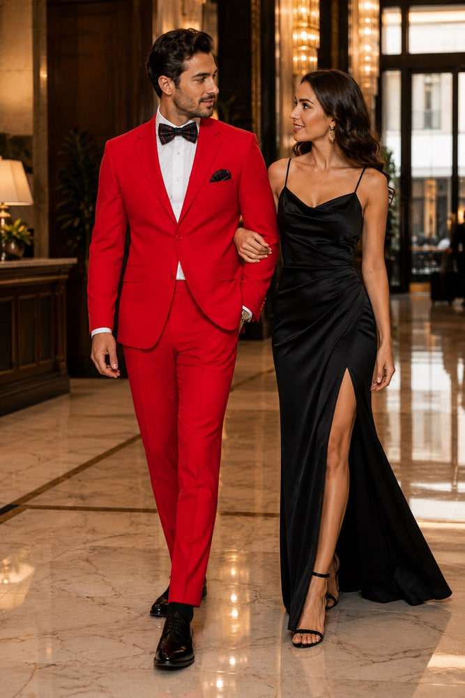 Mens Red Suit Poly~Rayon Fabric Modern Cut 2 Button Cheap Business Suits Clearance Sale