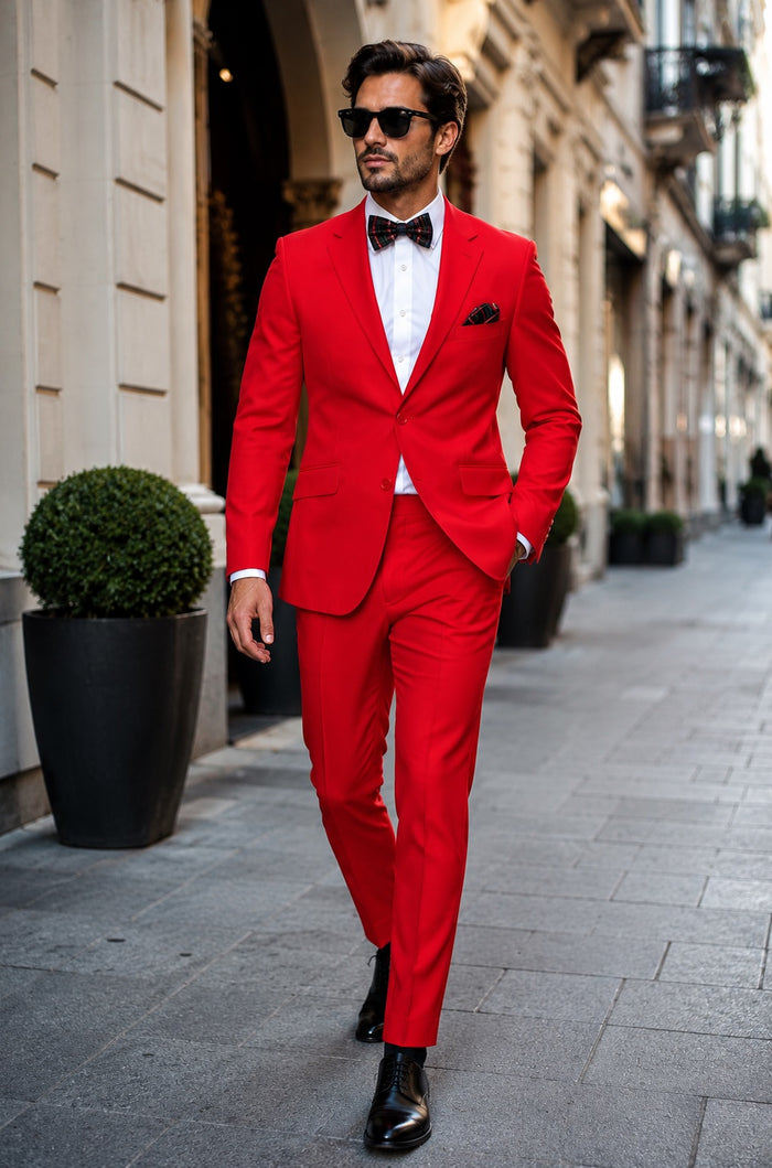 Mens Red Suit Poly~Rayon Fabric Modern Cut 2 Button Cheap Business Suits Clearance Sale