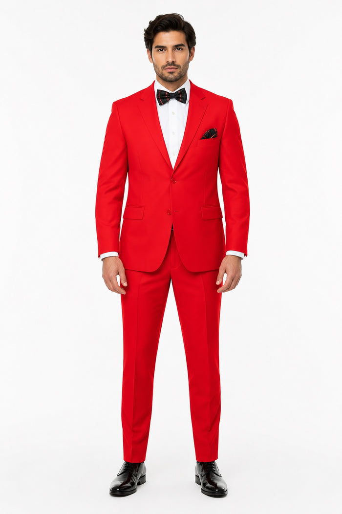 Mens Red Suit Poly~Rayon Fabric Modern Cut 2 Button Cheap Business Suits Clearance Sale
