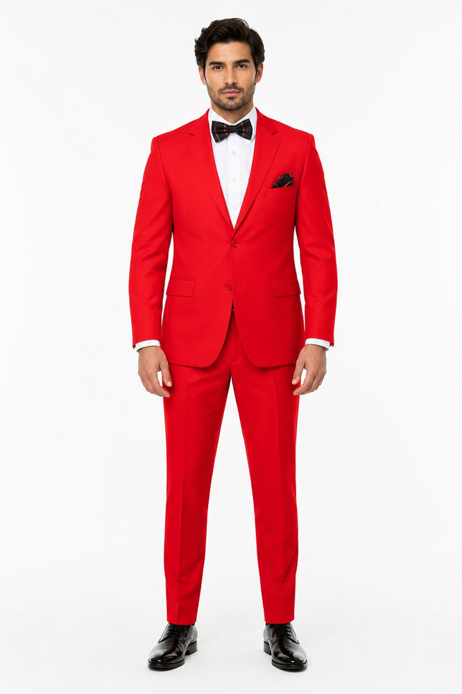 Mens Red Suit Poly~Rayon Fabric Modern Cut 2 Button Cheap Business Suits Clearance Sale