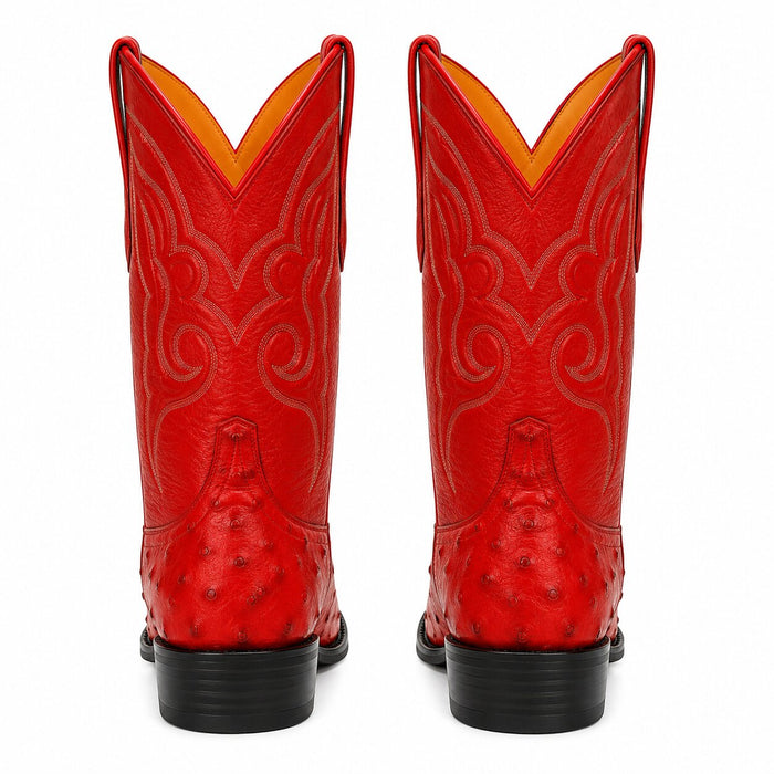 Los Altos Boots Red Ostrich J-Toe Cowboy Boots - Botas De Avestruz