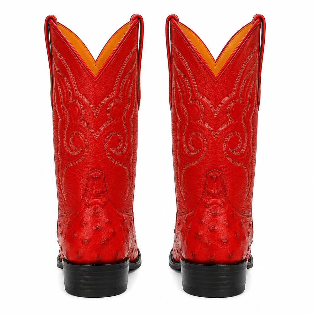 Los Altos Boots Red Ostrich J-Toe Cowboy Boots - Botas De Avestruz