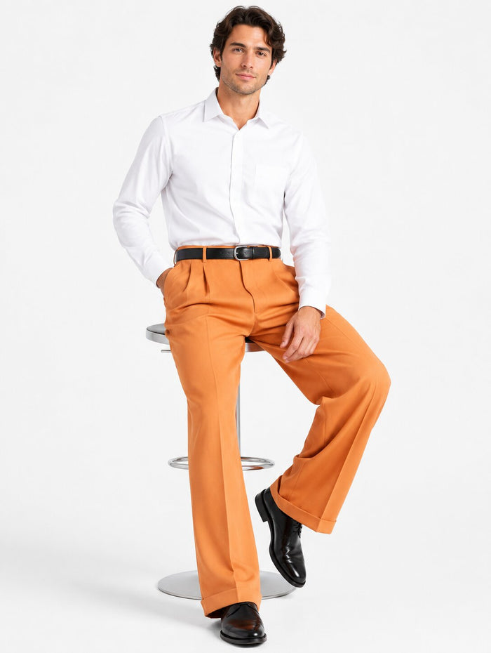 Daniel Men's Stylish Wide Leg Pants Peach ~ Light Orangish ~ Light Rust Men's Wide Leg Trousers - Cheap Priced Dress Slacks For Men On Sale