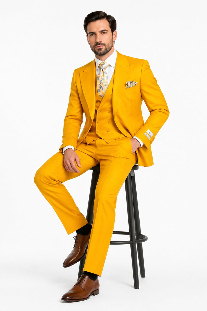 Rossi Man ELI RM103 – Modern Fit 3-Piece Men’s Suit in Bold Yellow