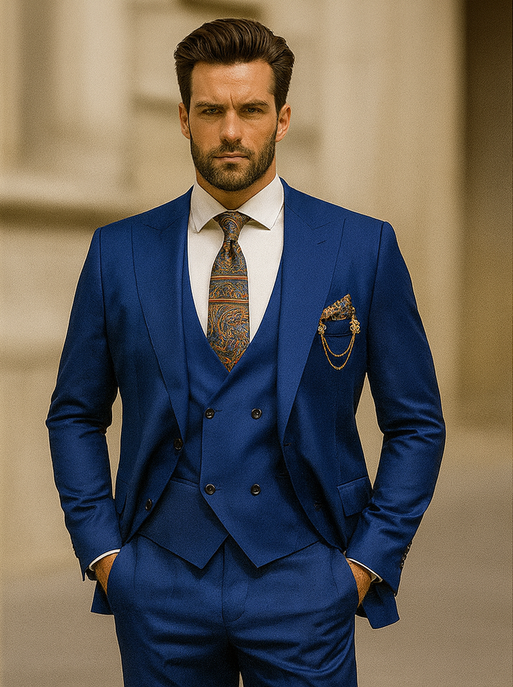 Modern Fit Blue Three-Piece Suit – Stylish Business & Wedding Look