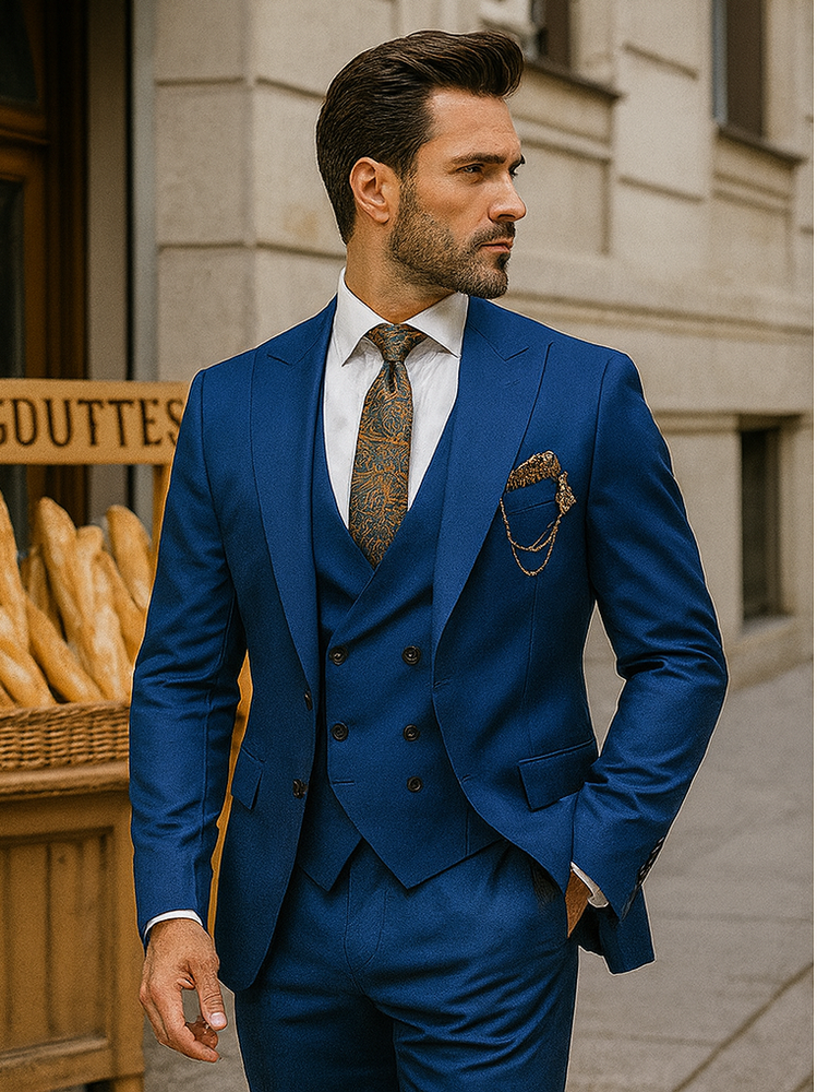 Modern Fit Blue Three-Piece Suit – Stylish Business & Wedding Look