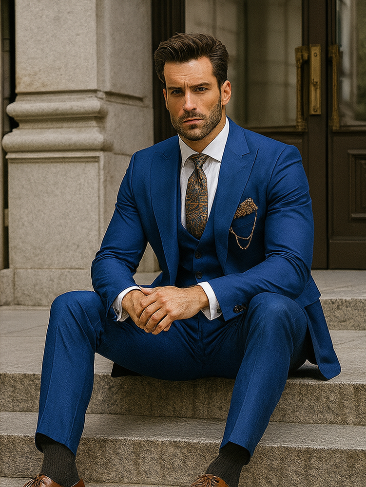 Modern Fit Blue Three-Piece Suit – Stylish Business & Wedding Look