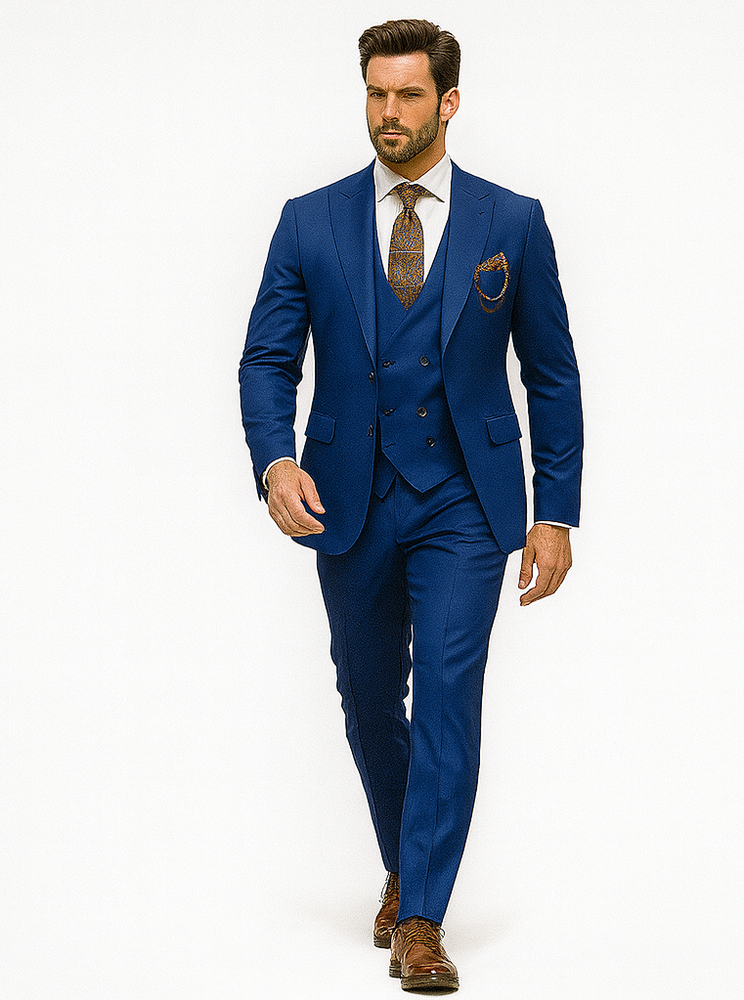 Modern Fit Blue Three-Piece Suit – Stylish Business & Wedding Look