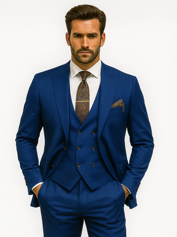 Modern Fit Blue Three-Piece Suit – Stylish Business & Wedding Look