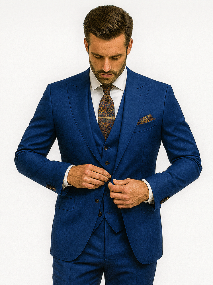 Modern Fit Blue Three-Piece Suit – Stylish Business & Wedding Look