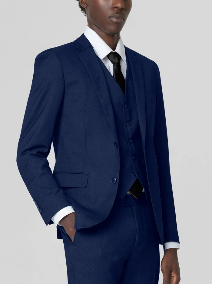 Mens 3 Piece Royal Blue Birdseye Formal Suit (Open Box) – Premium Modern Fit