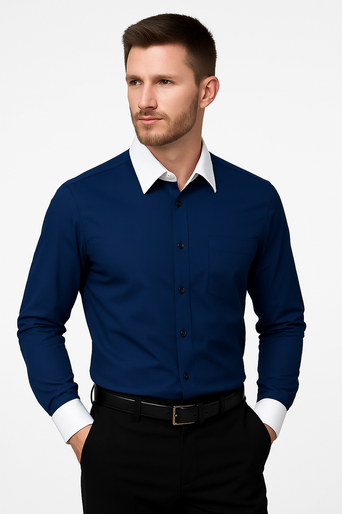 Classic Stylish Fashionable -White Collar Two Toned Contrast white collars Multi-color Men's Dress Shirt