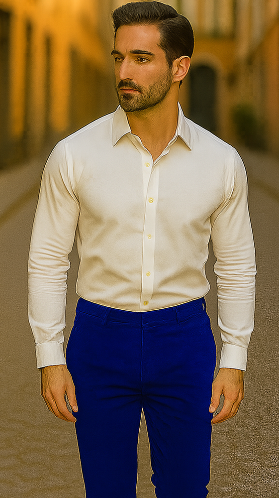 Mens Royal Blue Velvet Pants Flat Front Unhemmed Unfinished Bottom