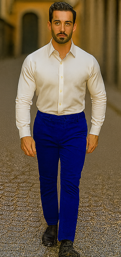 Mens Royal Blue Velvet Pants Flat Front Unhemmed Unfinished Bottom