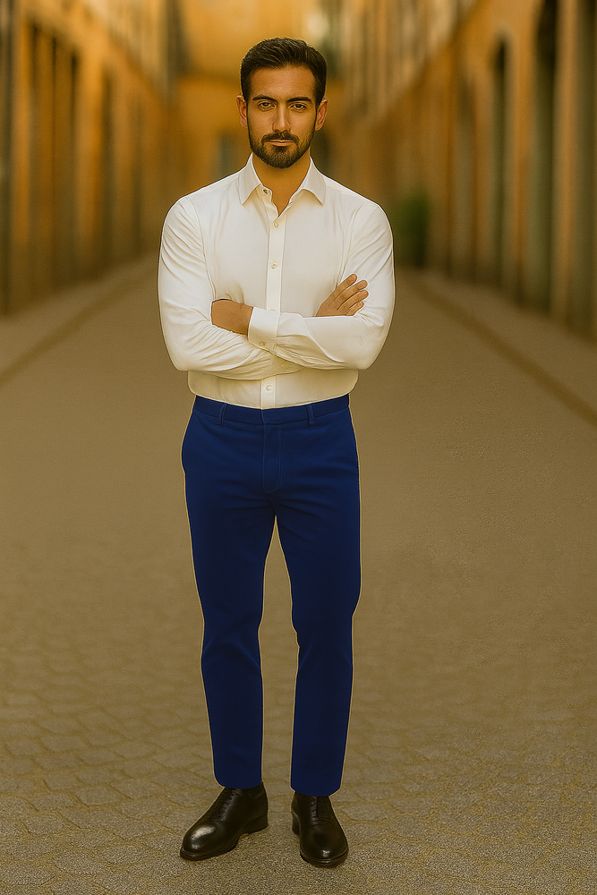 Mens Royal Blue Velvet Pants Flat Front Unhemmed Unfinished Bottom