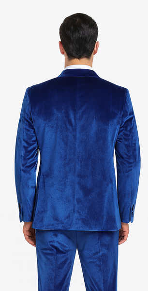 Tazzio Men’s Royal Blue Velvet Blazer and Trousers – Slim Fit Formal Suit