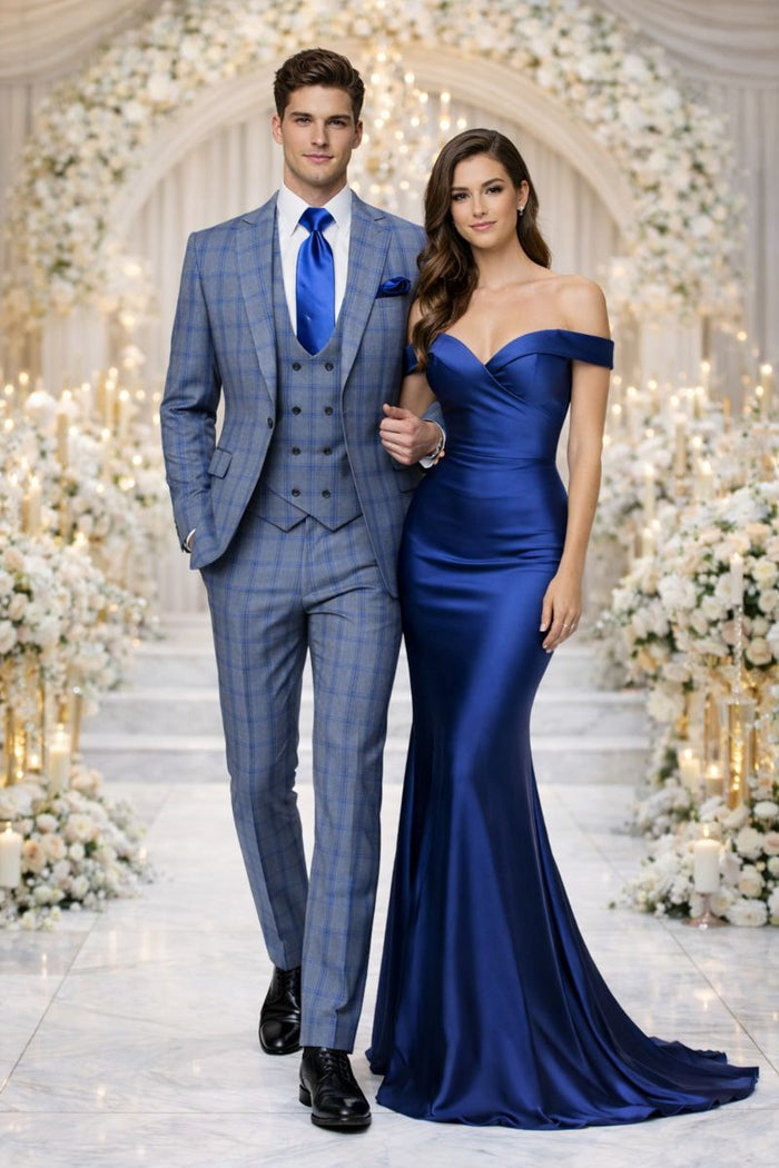 Royal Blue Windowpane 3-Piece Modern Tailored Suit by Rossiman