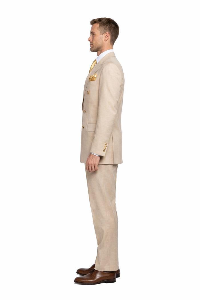Imperial Sand Double-Breasted 2-Piece Power Suit by Rossiman