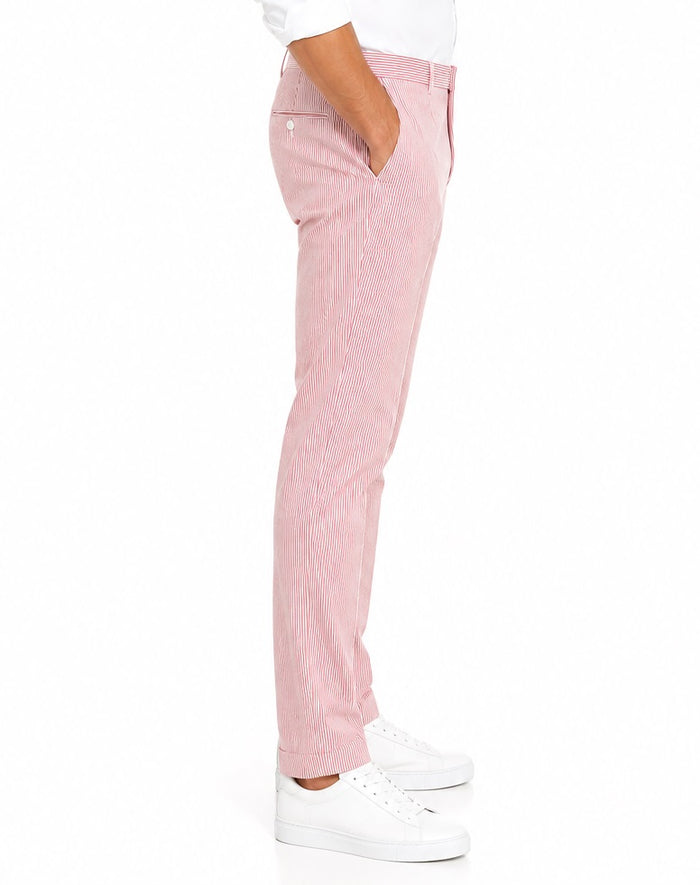 Mens Seersucker Stretch Pant Red