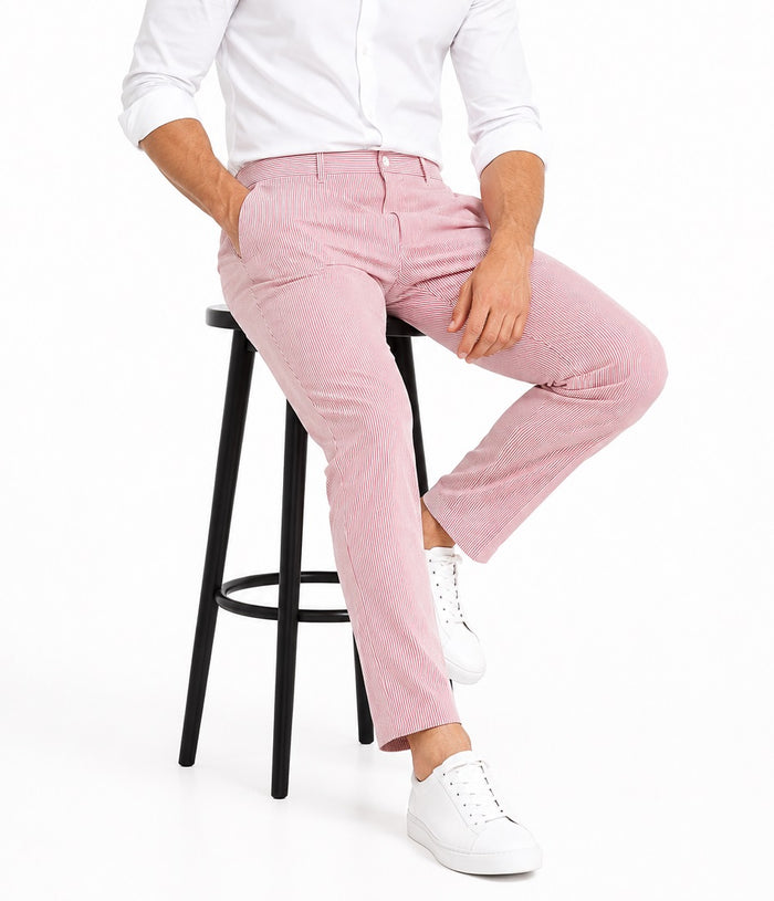 Mens Seersucker Stretch Pant Red
