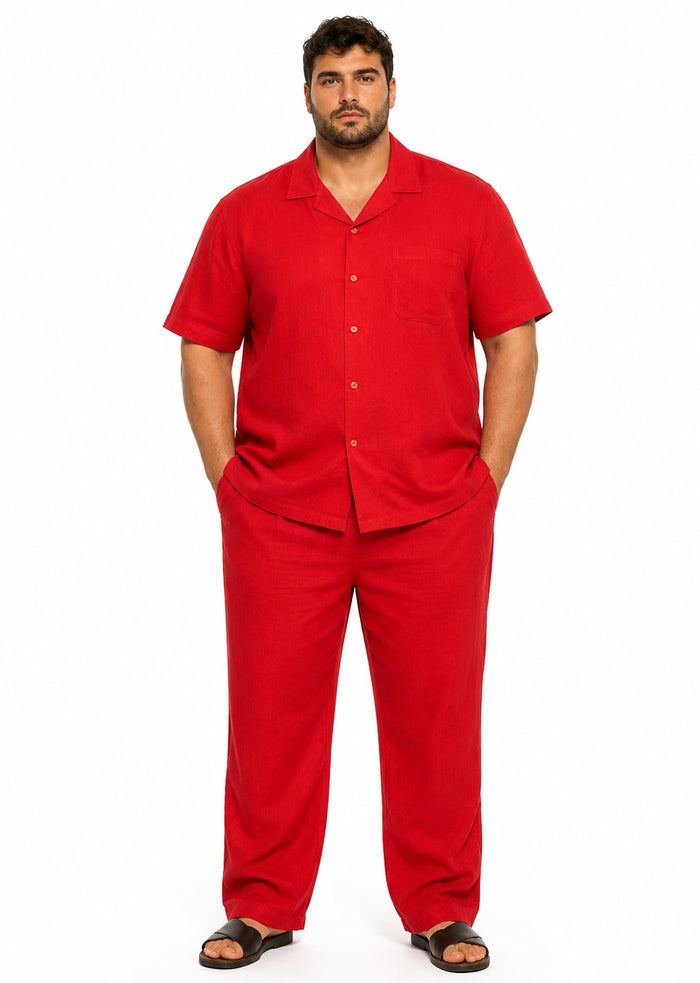 Mens Red Linen Leisure Suit