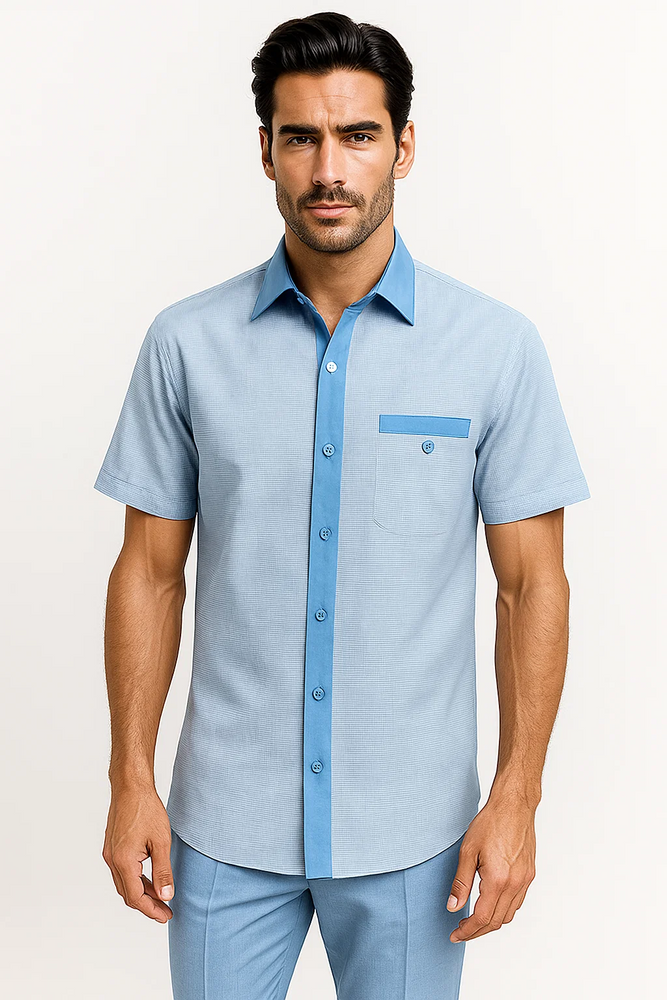 Men’s Houndstooth Walking Suit by Dreams by Zacchi – 2 Piece Lei sure Set in Sky Blue- $99