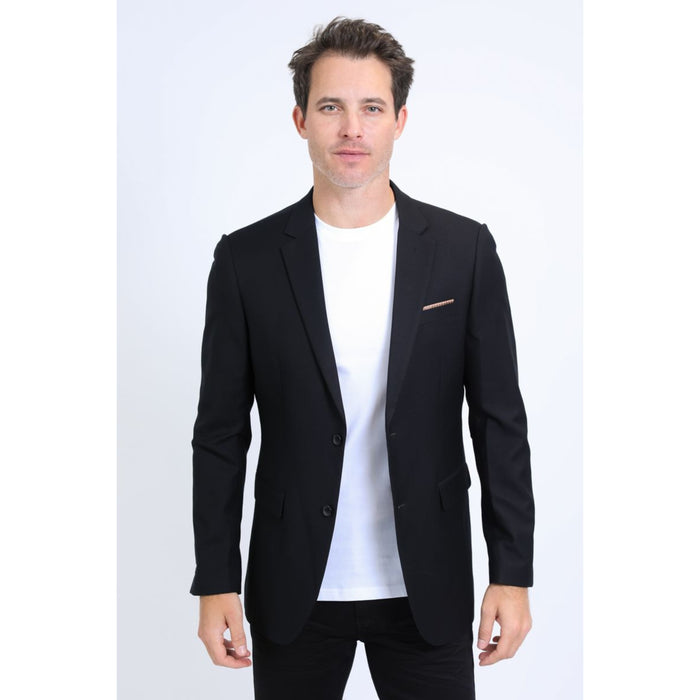 Men’s Sleek Black Stretch Blazer – Modern Fit Evening Wear