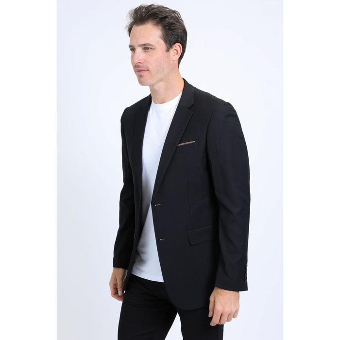Men’s Sleek Black Stretch Blazer – Modern Fit Evening Wear