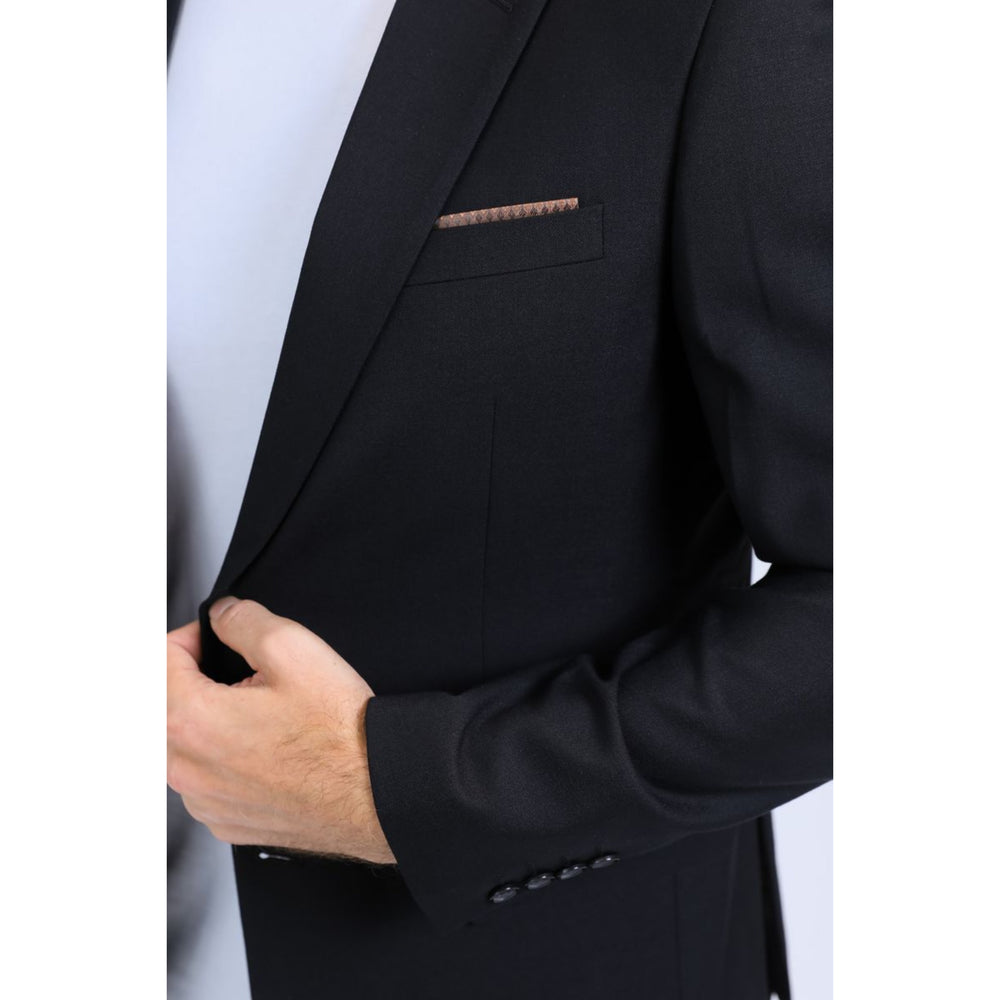 Men’s Sleek Black Stretch Blazer – Modern Fit Evening Wear