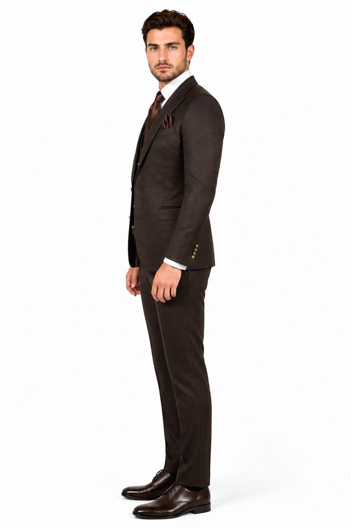 Rossi Man BOND RM1753 Slim Fit 3-Piece Suit – 1-Button Peak Lapel, Modern Formalwear for Men