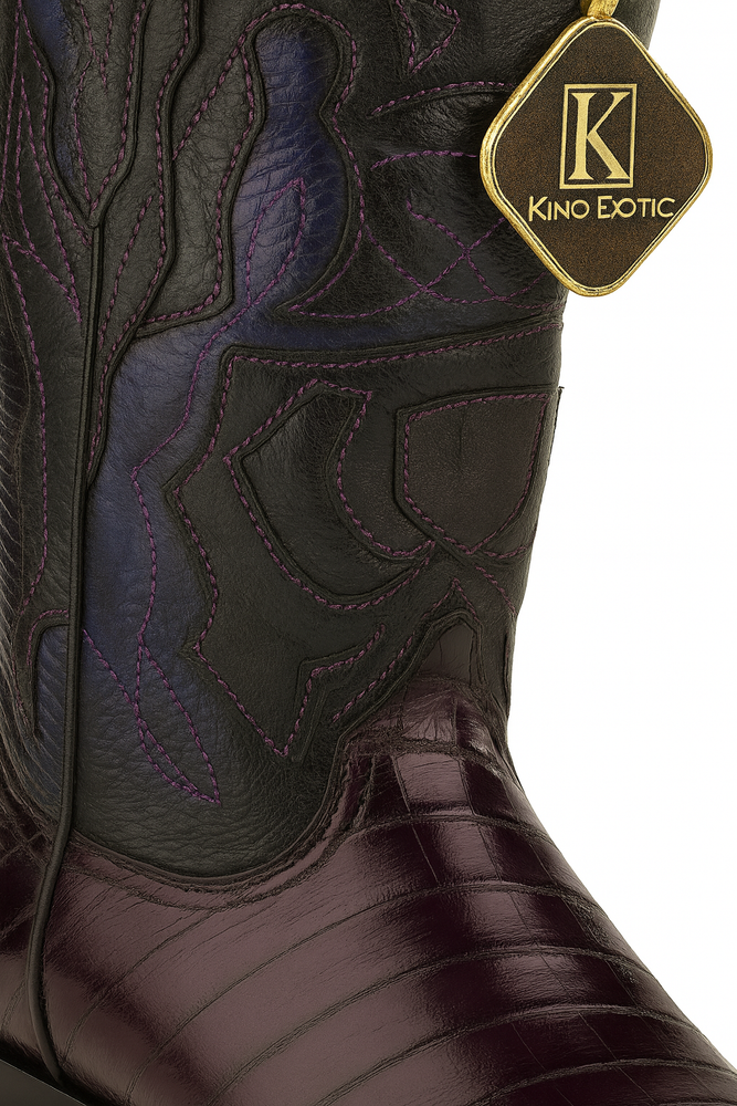Men's King Exotic Snip Toe Eel Boots Handcrafted Burnished Purple (494RD0866)