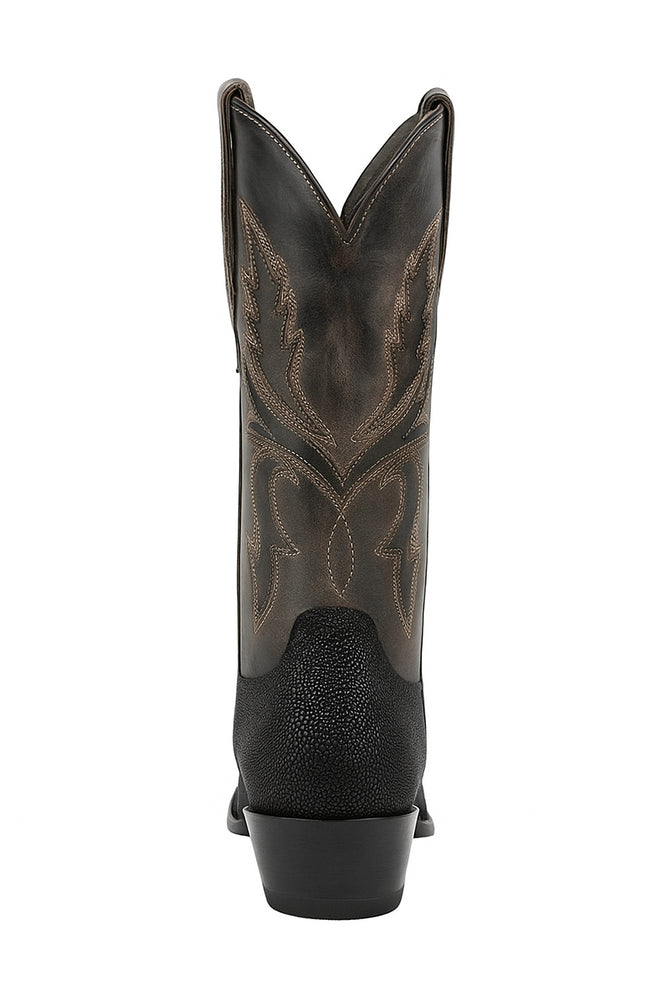 Men's King Exotic Snip Toe Stingray Boots Single Stone Handmade Black (494R1205)