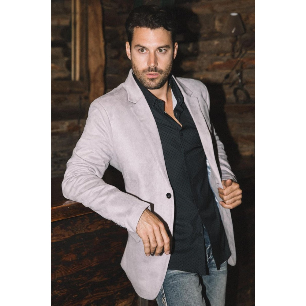 Men's Solid Suede Blazer by Platini in Grey