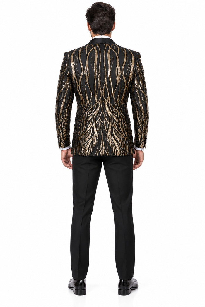 Men's EJ Samuel Shawl Lapel Black & Gold Sequin Formal Tuxedo Jacket