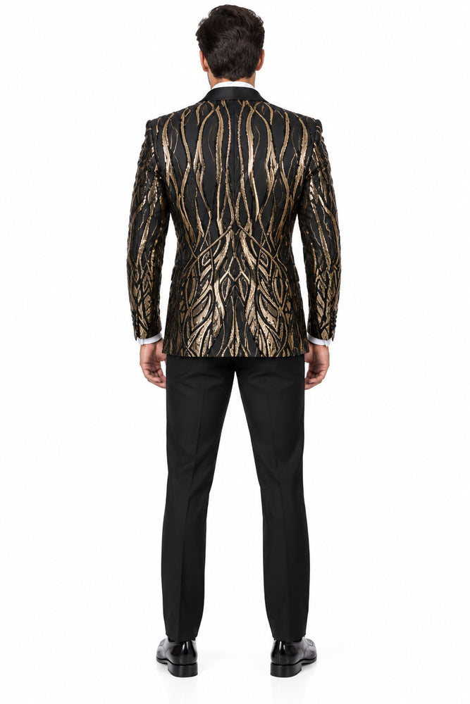 Men's EJ Samuel Shawl Lapel Black & Gold Sequin Formal Tuxedo Jacket
