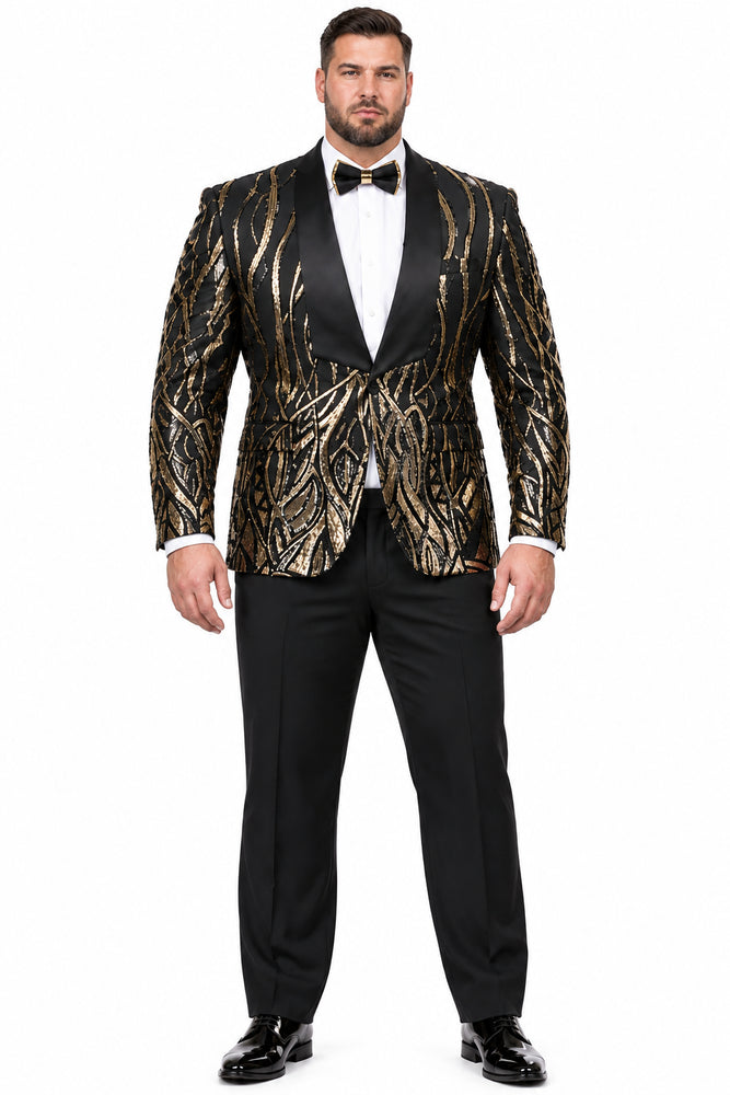 Men's EJ Samuel Shawl Lapel Black & Gold Sequin Formal Tuxedo Jacket