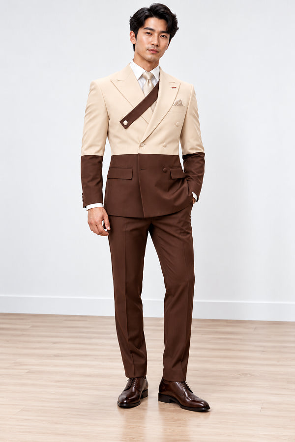 Mens  Statement 100% Wool Modern Fit Double Breasted Suit - Two Tone Jacket in Many Colors