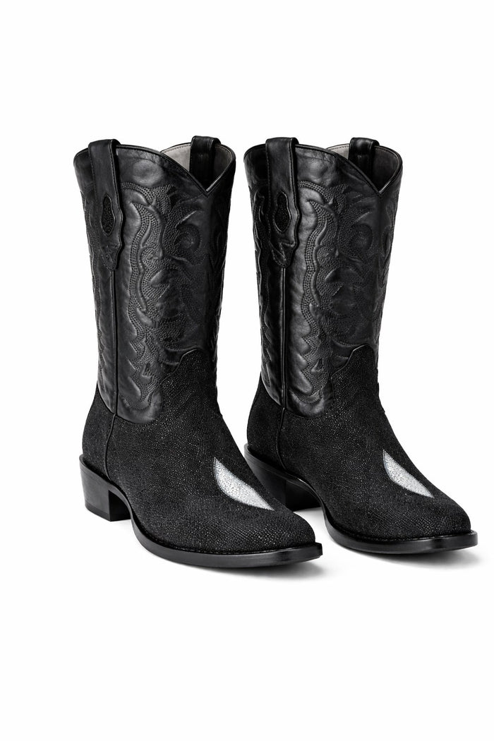 Los Altos Boots Single Stone Stingray R-Toe Black Cowboy Botas de mantarraya - Mantarraya boots