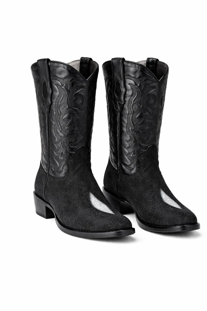 Los Altos Boots Single Stone Stingray R-Toe Black Cowboy Botas de mantarraya - Mantarraya boots