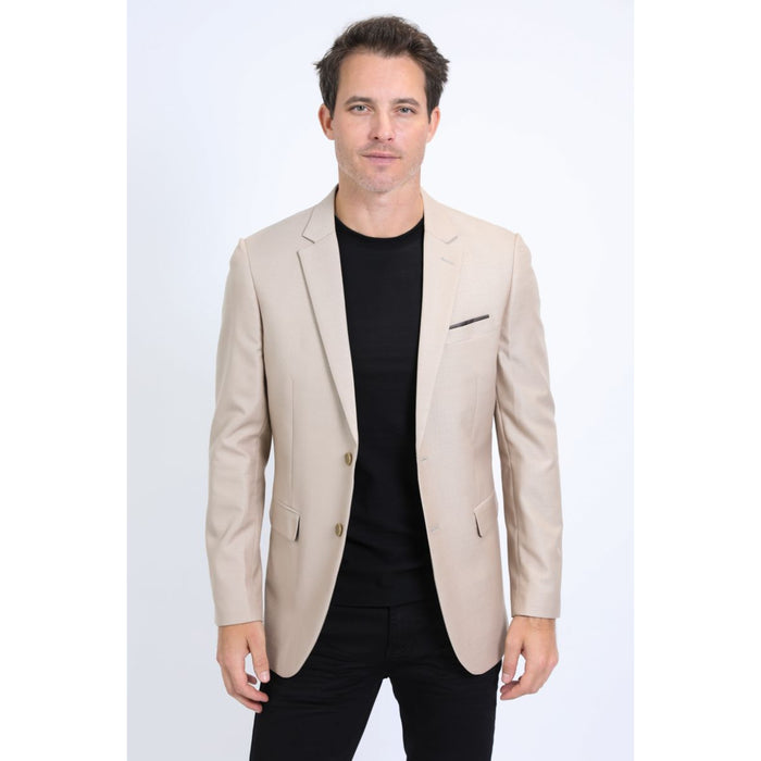 Men’s Stylish Khaki Stretch Blazer – Modern Fit Evening Wear