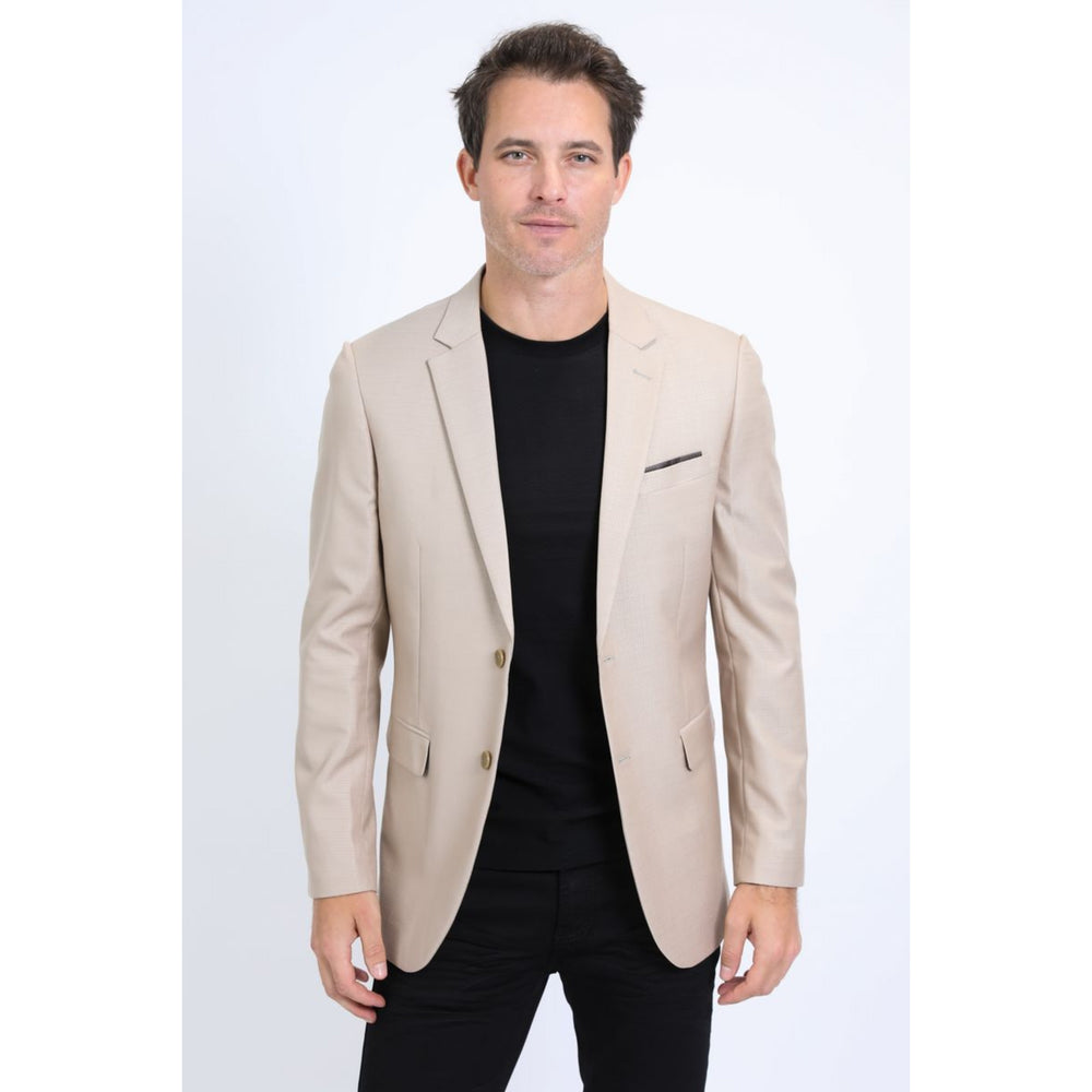 Men’s Stylish Khaki Stretch Blazer – Modern Fit Evening Wear