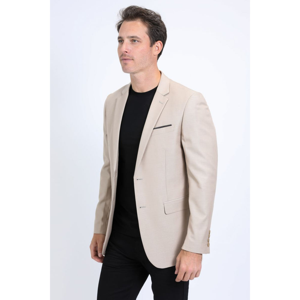 Men’s Stylish Khaki Stretch Blazer – Modern Fit Evening Wear