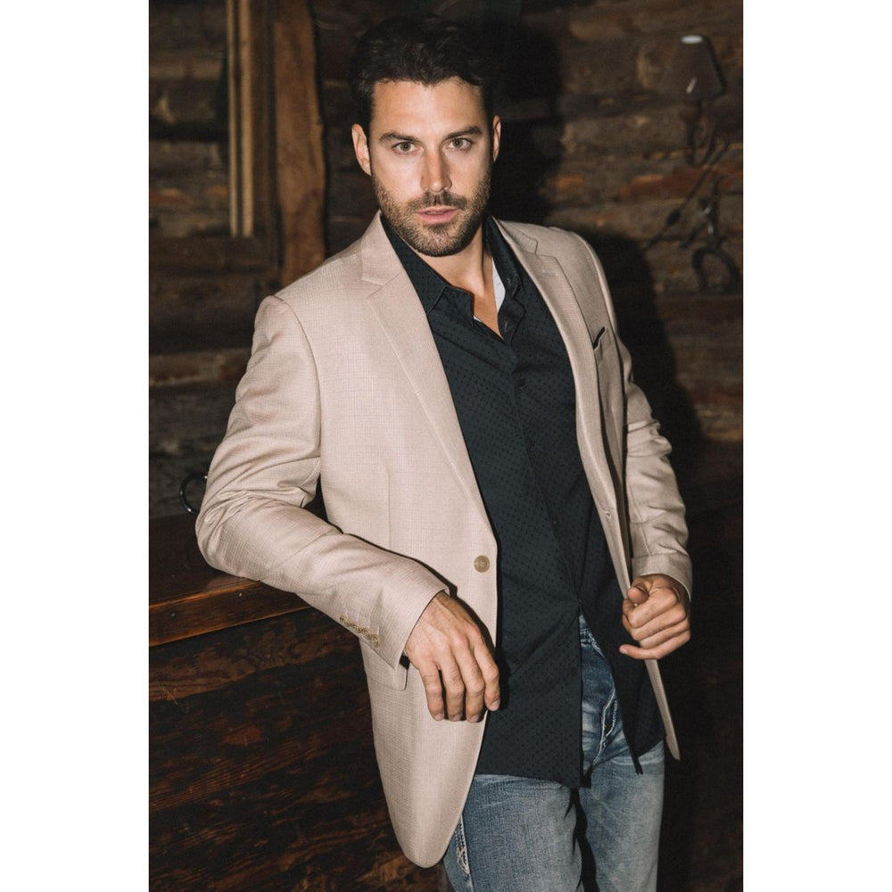 Men’s Stylish Khaki Stretch Blazer – Modern Fit Evening Wear