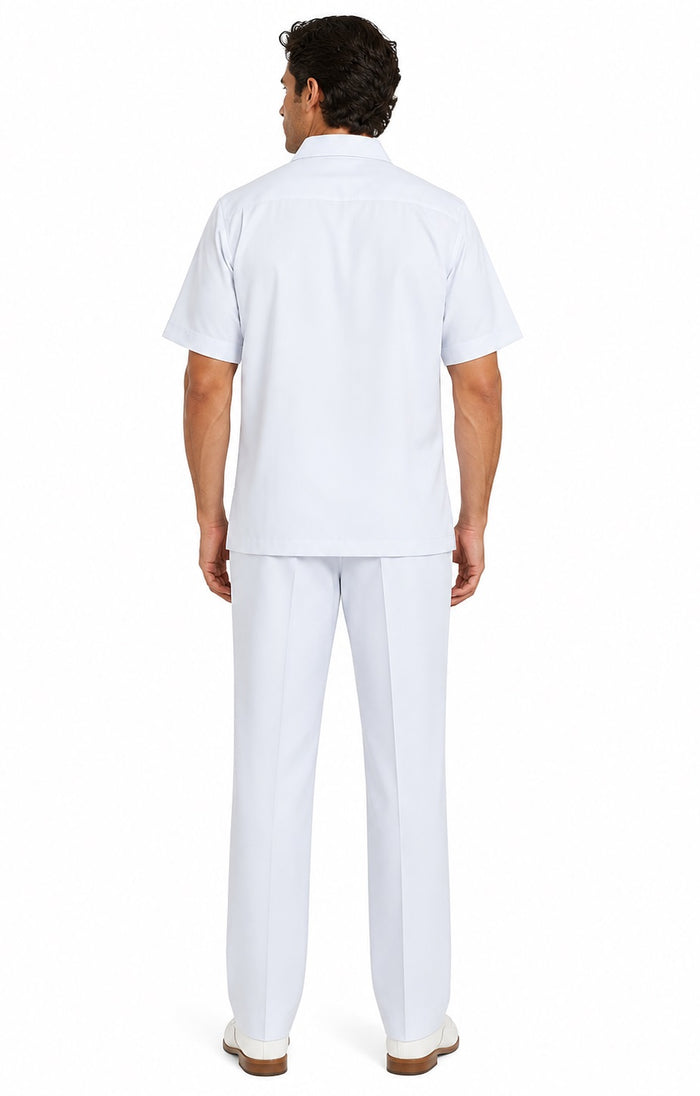 Men's Suit 100% Mens Linen Suit - Fabric Short sleeve shirt & pants â€“ Snow WhiteWalking Leisure Suit