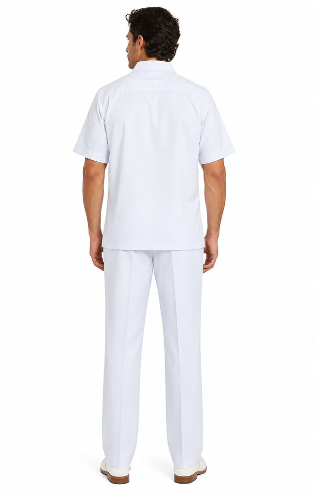 Men's Suit 100% Mens Linen Suit - Fabric Short sleeve shirt & pants â€“ Snow WhiteWalking Leisure Suit