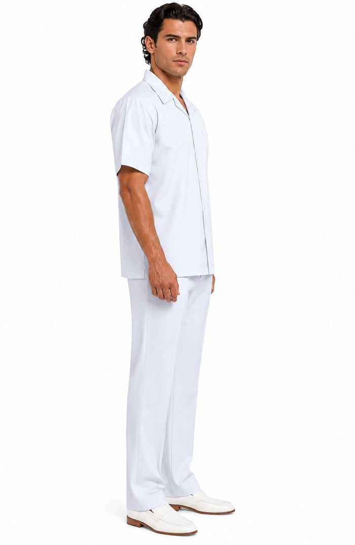Men's Suit 100% Mens Linen Suit - Fabric Short sleeve shirt & pants â€“ Snow WhiteWalking Leisure Suit