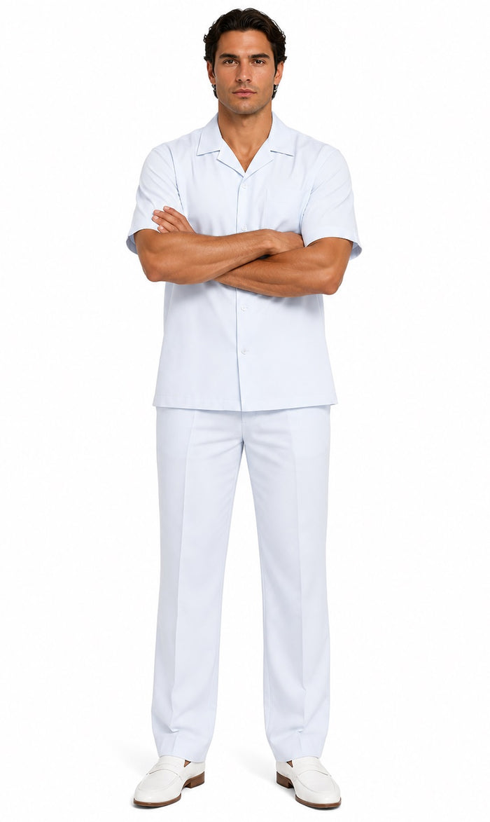 Men's Suit 100% Mens Linen Suit - Fabric Short sleeve shirt & pants â€“ Snow WhiteWalking Leisure Suit