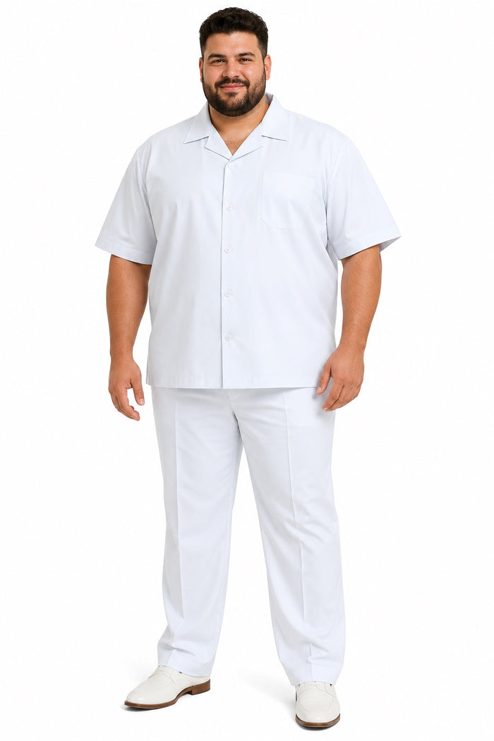 Men's Suit 100% Mens Linen Suit - Fabric Short sleeve shirt & pants â€“ Snow WhiteWalking Leisure Suit