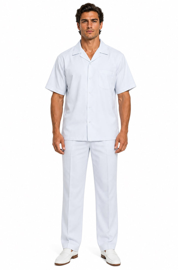 Men's Suit 100% Mens Linen Suit - Fabric Short sleeve shirt & pants â€“ Snow WhiteWalking Leisure Suit